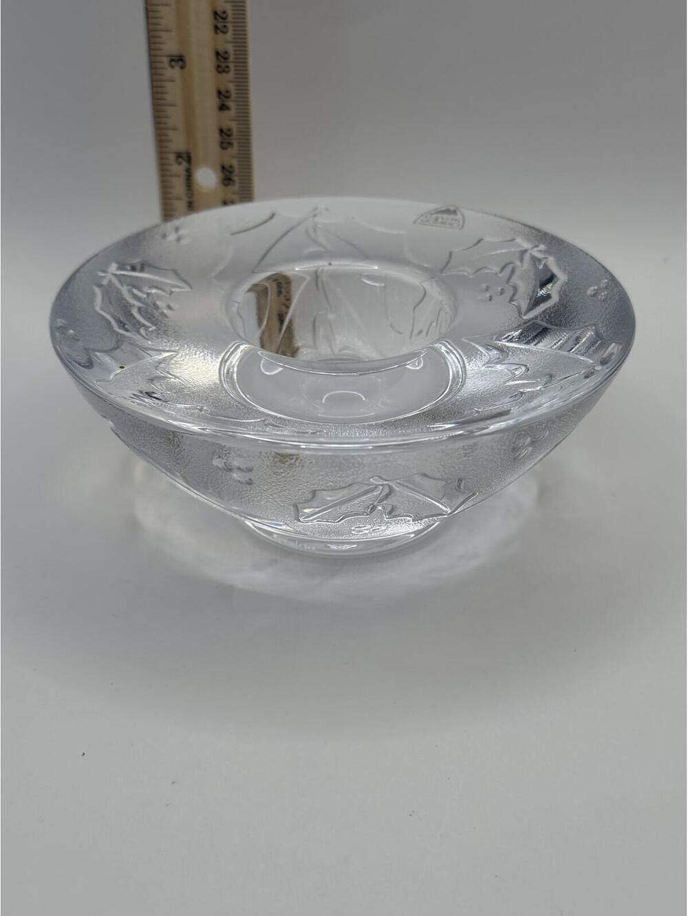 Orrefors Sweden Crystal Candle Holder Frosted Leaf Design Signed Label
